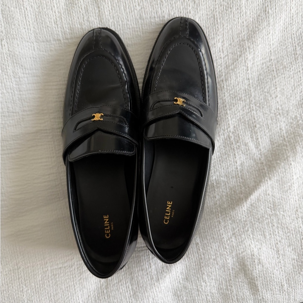 CELINE MALAQUAIS TRIOMPHE LOAFER IN POLISHED BULLSKIN black size 37 next to new - Picture 1 of 7